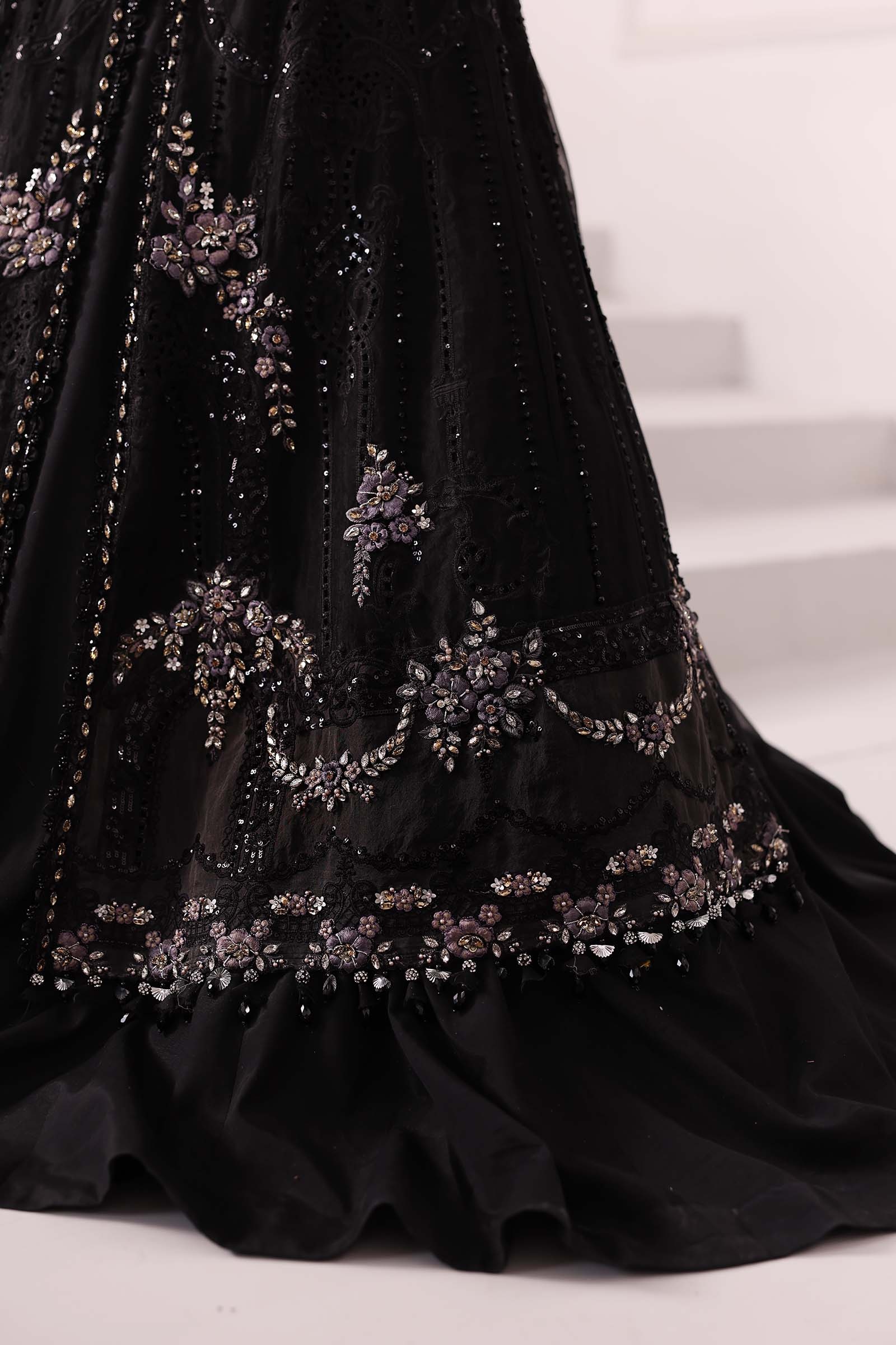 3 Piece Unstitched Embroidered Organza MC BLACK pakistani fashion…